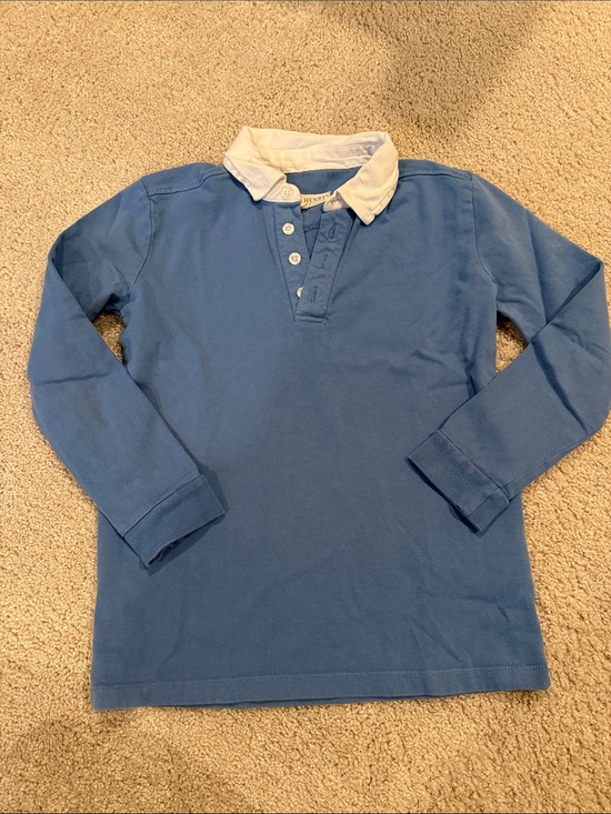 Hope & Henry Other - Hope and Henry Organic Cotton Blue Long-Sleeve Polo with White Collar - Kids, 8